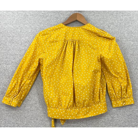 Madewell Blouse Womens Extra Small Yellow Star Scatter Wrap Cropped Top Cotton - Picture 3 of 6